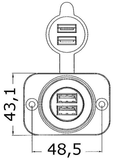 Osculati USB socket made of nylon and fit with protection cap to make them waterproof. 12-24V input, 5V USB output.