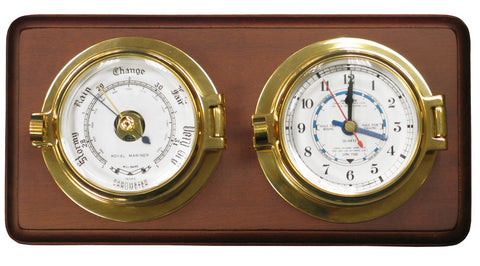 Royal Mariner Channel 3" Brass Tide Clock and Barometer - mounted