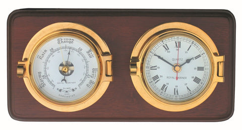 RoyalmarinerClockandBarometer3inchmountedonhardwood18034