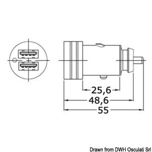 Osculati Double USB socket 2.5 A. For standard current plugs (type 14.517.01, 14.518.00, 14.517.08 12-24VFuse + LED activation