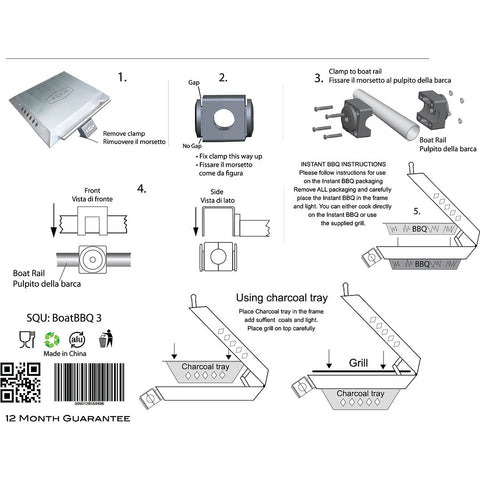 Asado Charcoal Boat BBQ With Lid And Clamp For 22-25mm Rails