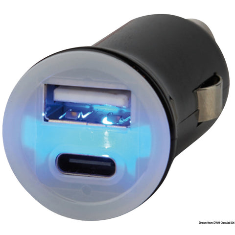 Osculati Double USB socket 2.5 A. For standard current plugs (type 14.517.01, 14.518.00, 14.517.08 12-24VFuse + LED activation