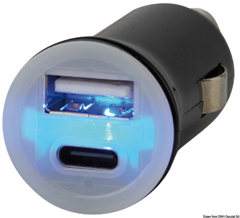 Osculati Double USB socket 2.5 A. For standard current plugs (type 14.517.01, 14.518.00, 14.517.08 12-24VFuse + LED activation