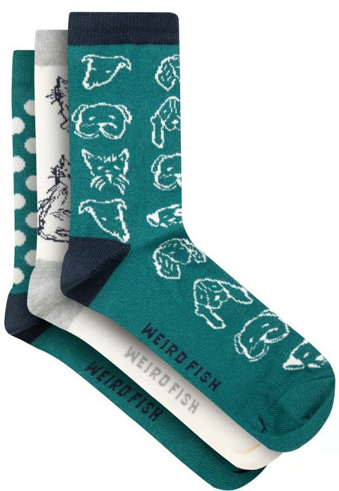 Weird Fish Parade 3pk Ladies Socks