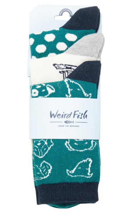 Weird Fish Parade 3pk Ladies Socks