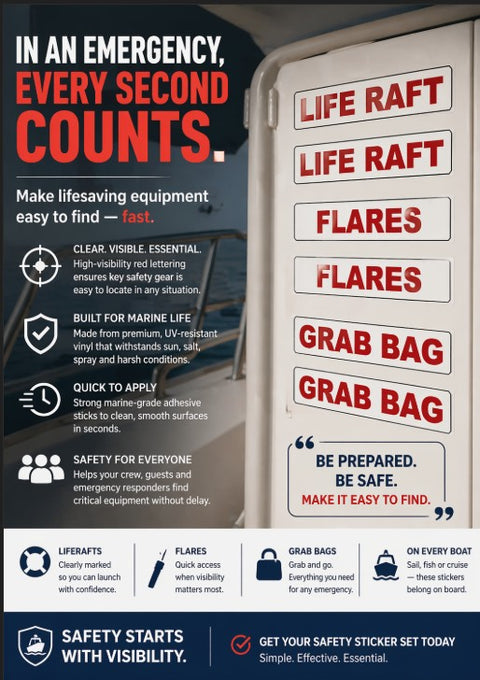 Free Fall Life Raft Sticker Boat Stickers, Life Raft/Flares/Grab Bag – Fox's Chandlery