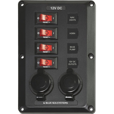 BlueSeasBelowDeck12VCircuitBreakerPanel4Way2PowerSockets