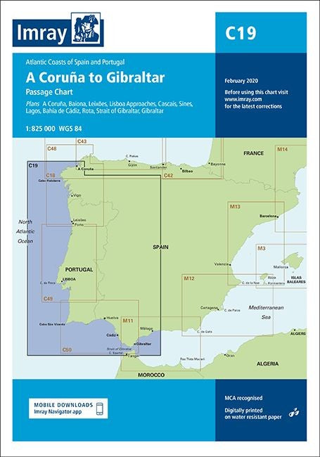 Imray C19 Chart - A Coruña to Gibraltar