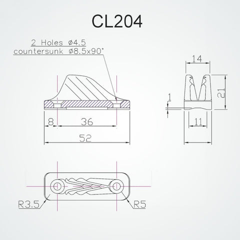 Clamcleat CL204 Mini Rope Cleat 3-6mm