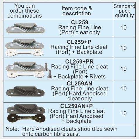 Clamcleat CL259 Racing Fine Line Rope Cleat - Port