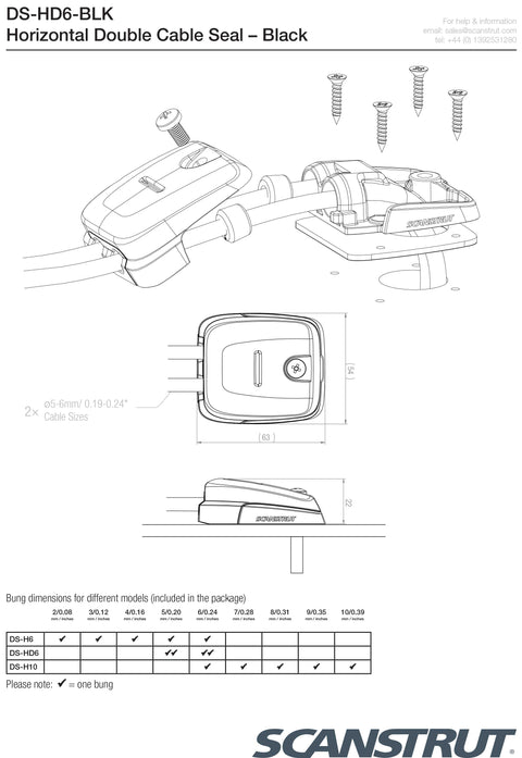 Scanstrut Horizontal Deck Seal Dual 5-6mm Cable DS-HD6