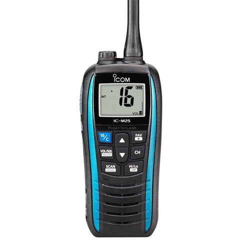 Icom M25 Floating Handheld VHF Radio Micro USB Charging Port. Blue