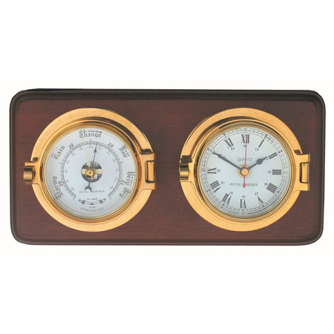 RoyalmarinerClockandBarometer3inchmountedonhardwood18034